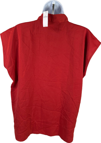 NEW Banana Republic Women’s Red Satin Hook Close Front Hi-Low Blouse - L