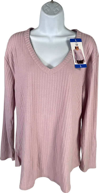 NEW Chasor Women’s Pink Waffle Knit Long Sleeve V-Neck Shirt - L