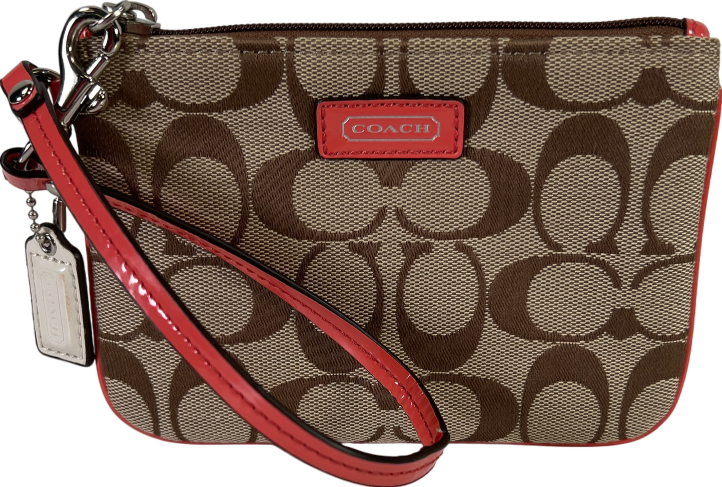 Coach Women’s Brown Signature Canvas Zip Wristlet Pouch