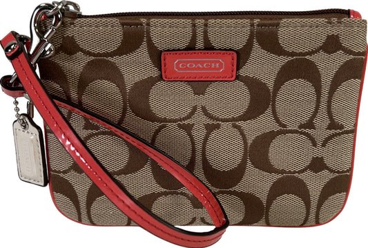 Coach Women’s Brown Signature Canvas Zip Wristlet Pouch