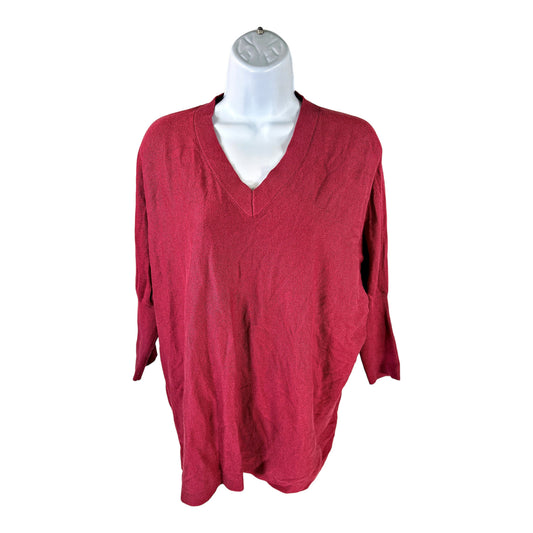 J.Jill Women’s Red 3/4 Sleeve V-Neck Thin Knit Sweater - XS Petite