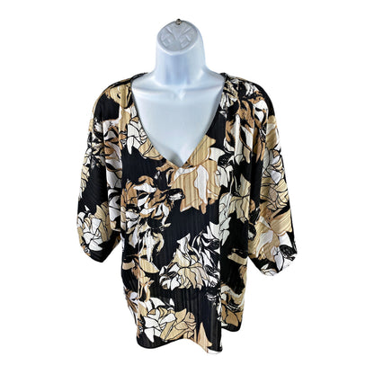 White House Black Market Women’s Black Elbow Sleeve V-Neck Kimono Blouse - M