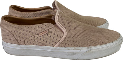 Vans Women’s Light Pink/Beige Suede Perforated Asher Slip On Loafers - 10