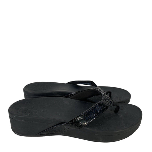 Vionic Women's Black Zuma Patent Flip Flops - 11