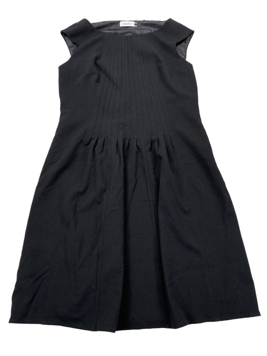 Calvin Klein Women's Black Pleated Accent Sleeveless Shift Dress - 12