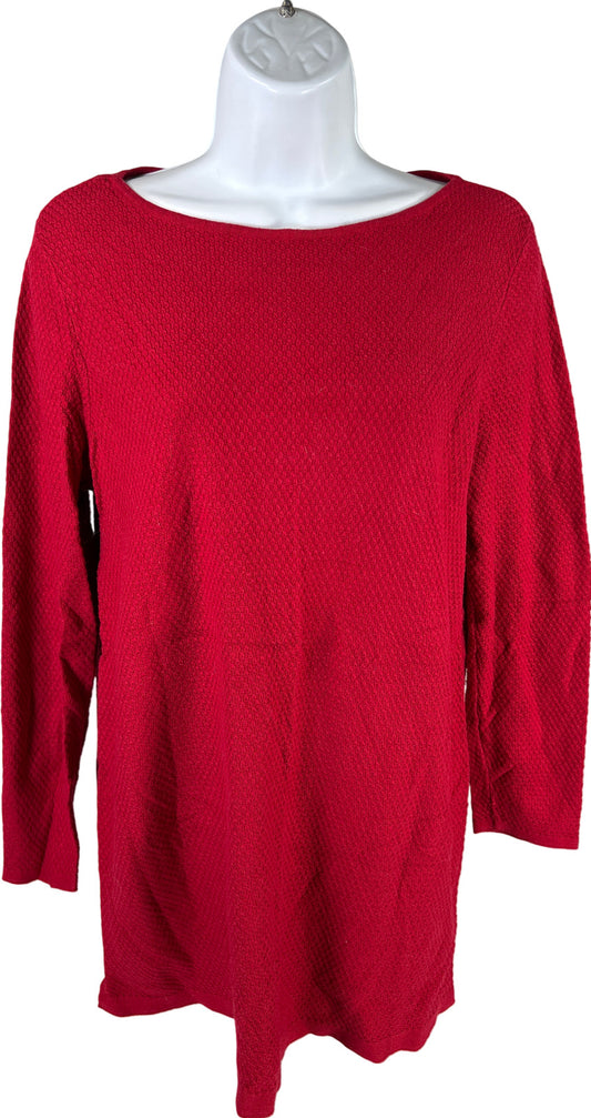 J.Jill Women’s Red Ribbed Waffle Knit Long Sleeve Sweater - M Petite