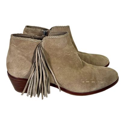 Sam Edelman Women’s Taupe Suede Fringe Ankle Booties - 8.5