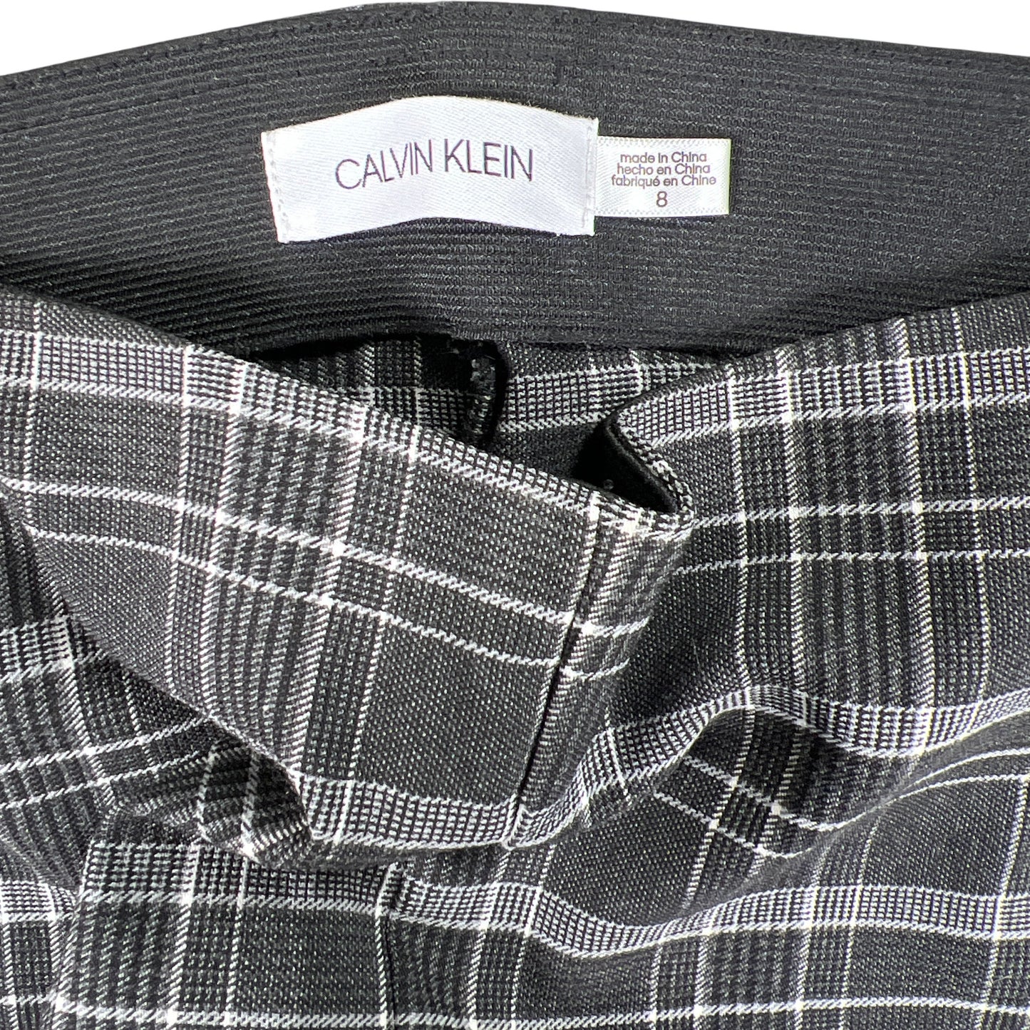 Calvin Klein Women’s Gray/White Plaid Slim Leg Pull On Pants - 8