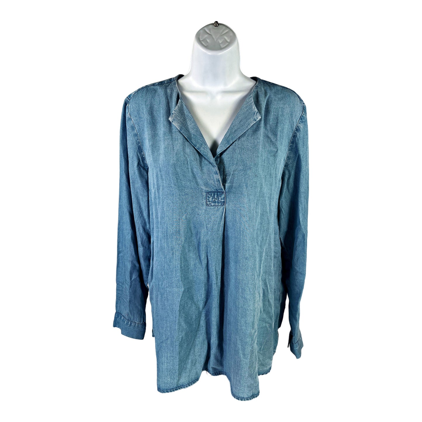 J.Jill Women’s Blue Chambray Long Sleeve V-Neck Shirt - M