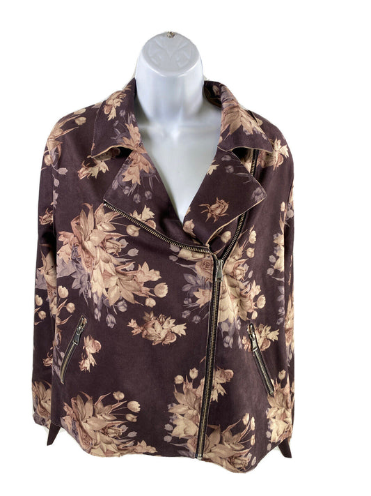 NEW Chico's Women's Purple Floral Print Full Zip Moto Jacket - 1/US 8