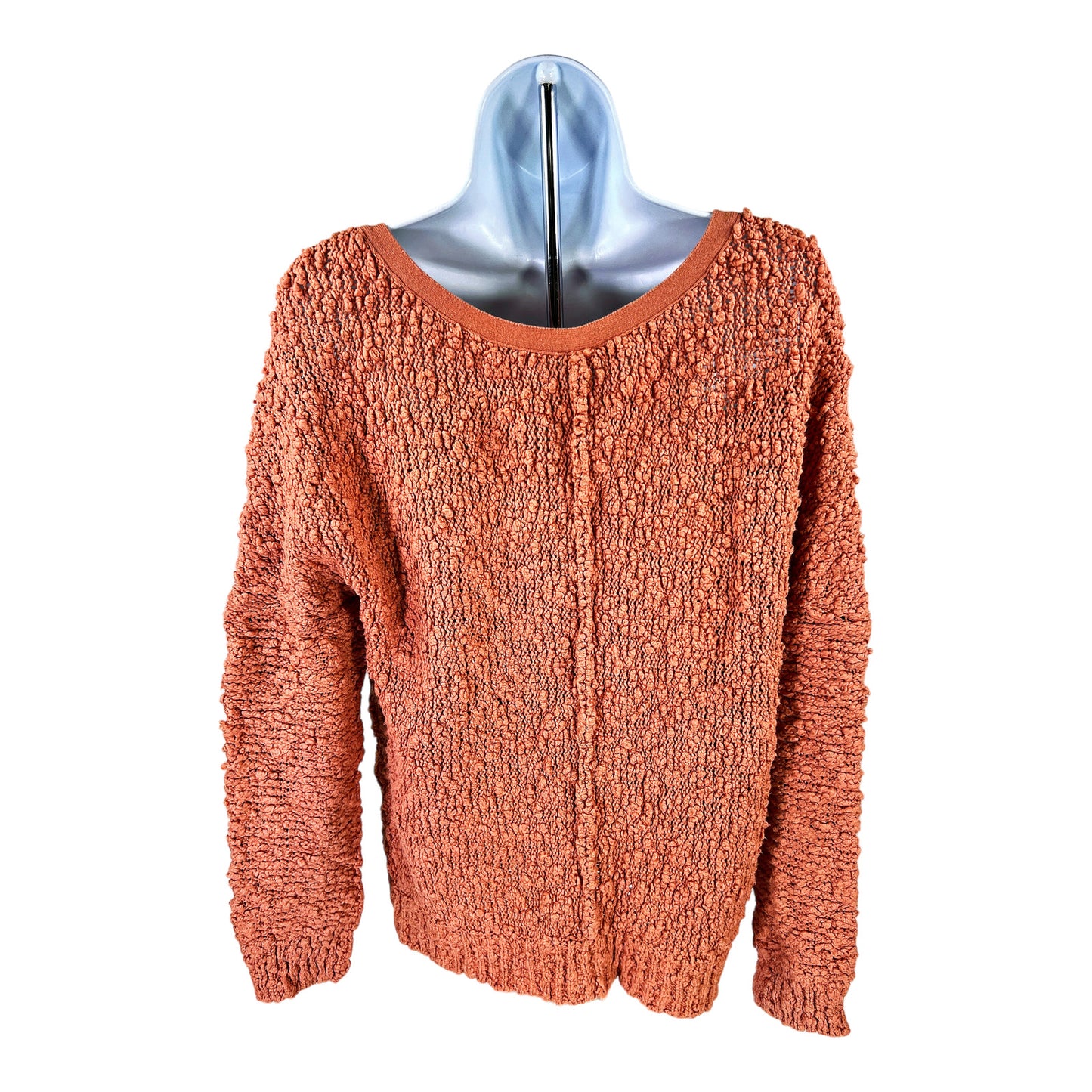 Free People Women’s Orange Boucle Slub Nubby V-Neck Long Sleeve Sweater - M