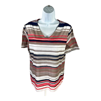 Chico’s Women’s Gray/Multi-Color Striped Short Sleeve V-Neck T-Shirt - 1/M