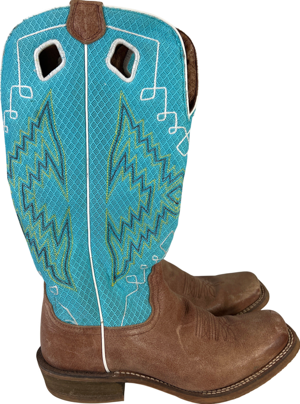 Nocona Women’s Blue Embroidered Fabric & Leather Cowgirl Western Boots - 9