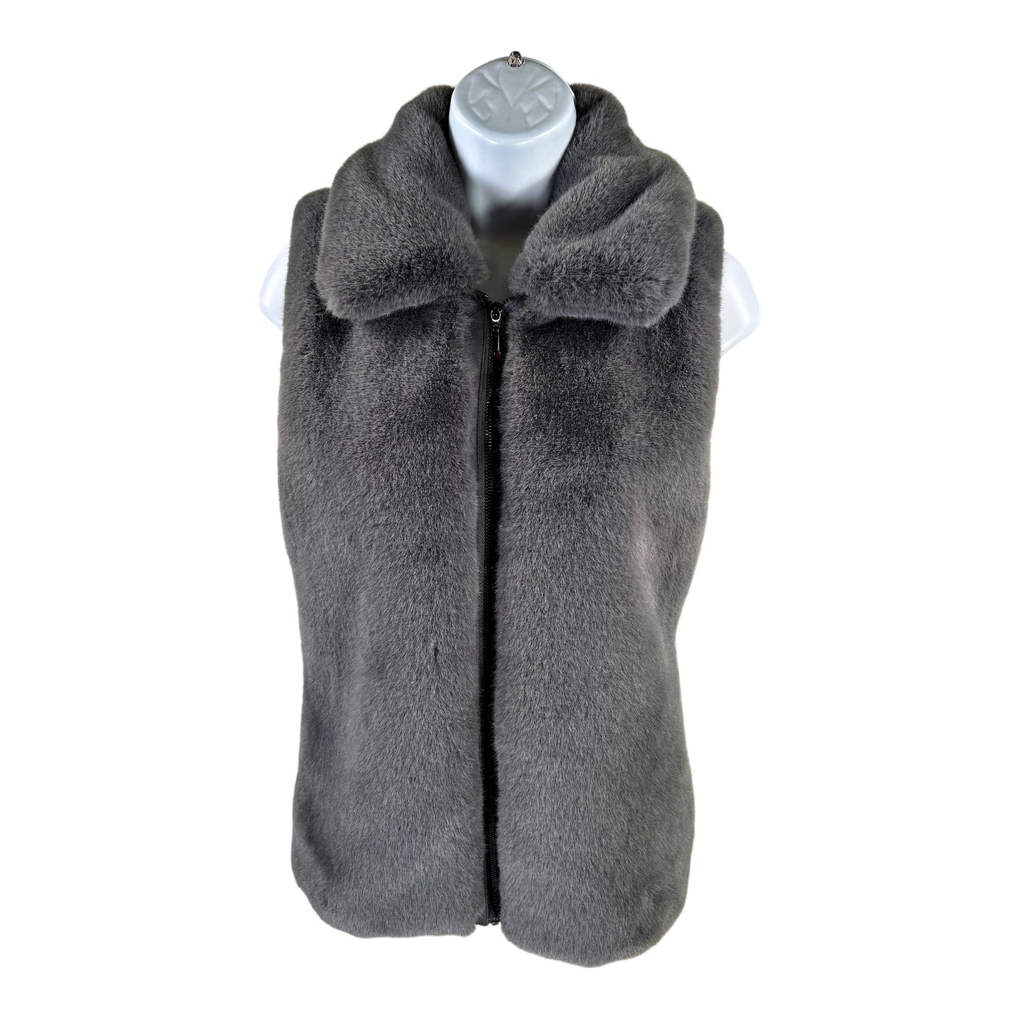 White House Black Market Women’s Gray Faux Fur Full Zip Vest - XS