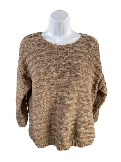 Chicos Women's Brown Metallic 3/4 Sleeve Knit Sweater Sz 1/M