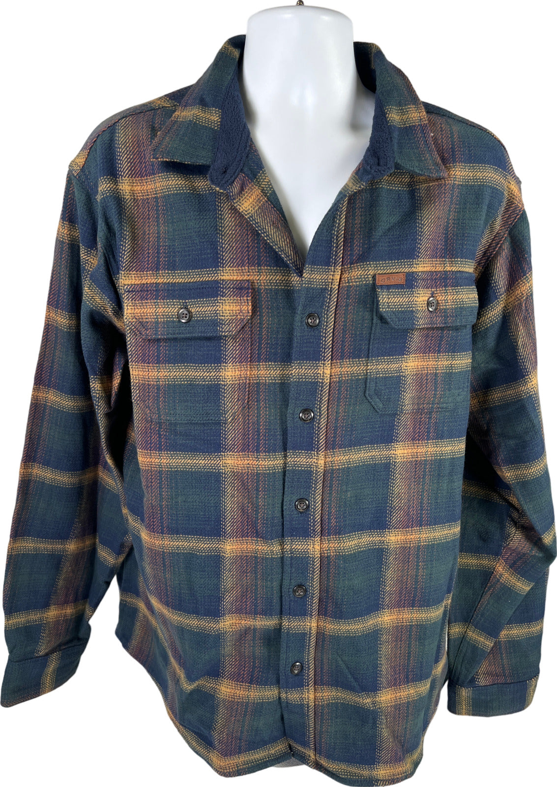 Orvis Men’s Blue/Yellow Heavyweight Long Sleeve Flannel Button Up Shirt - XL