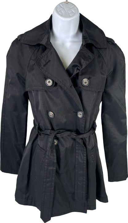 Express Women’s Black Rain Slick Belted Button Up Trench Coat - XS