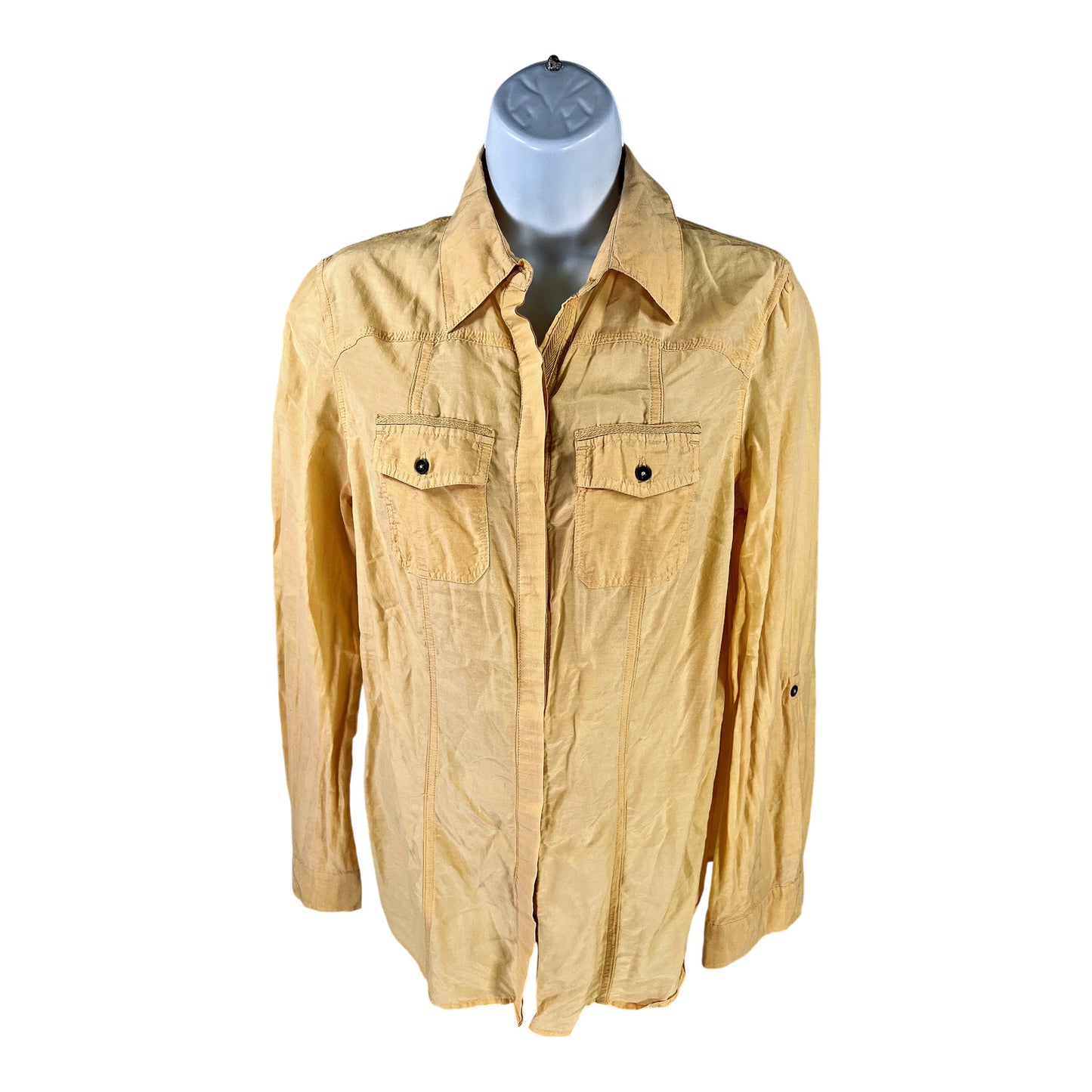 Chico’s Women’s Yellow Silk Blend Semi-Sheer Button Up Shirt - 0/US S