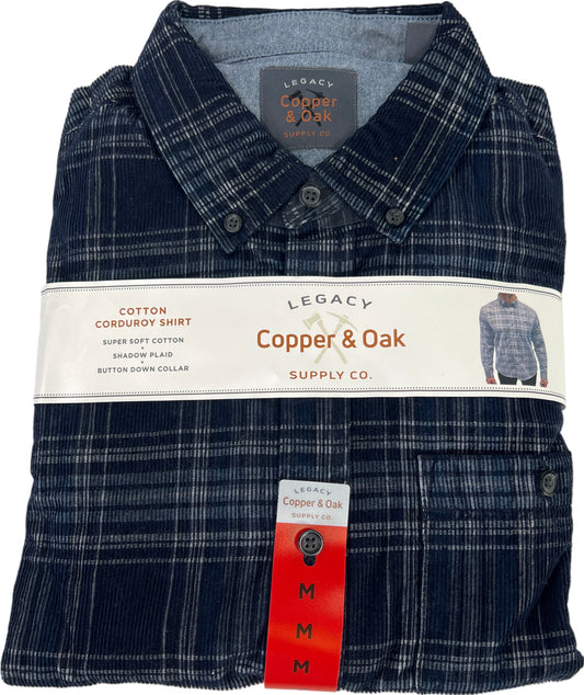 NEW Legacy Copper and Oak Men’s Blue Plaid Cotton Corduroy Shirt - M