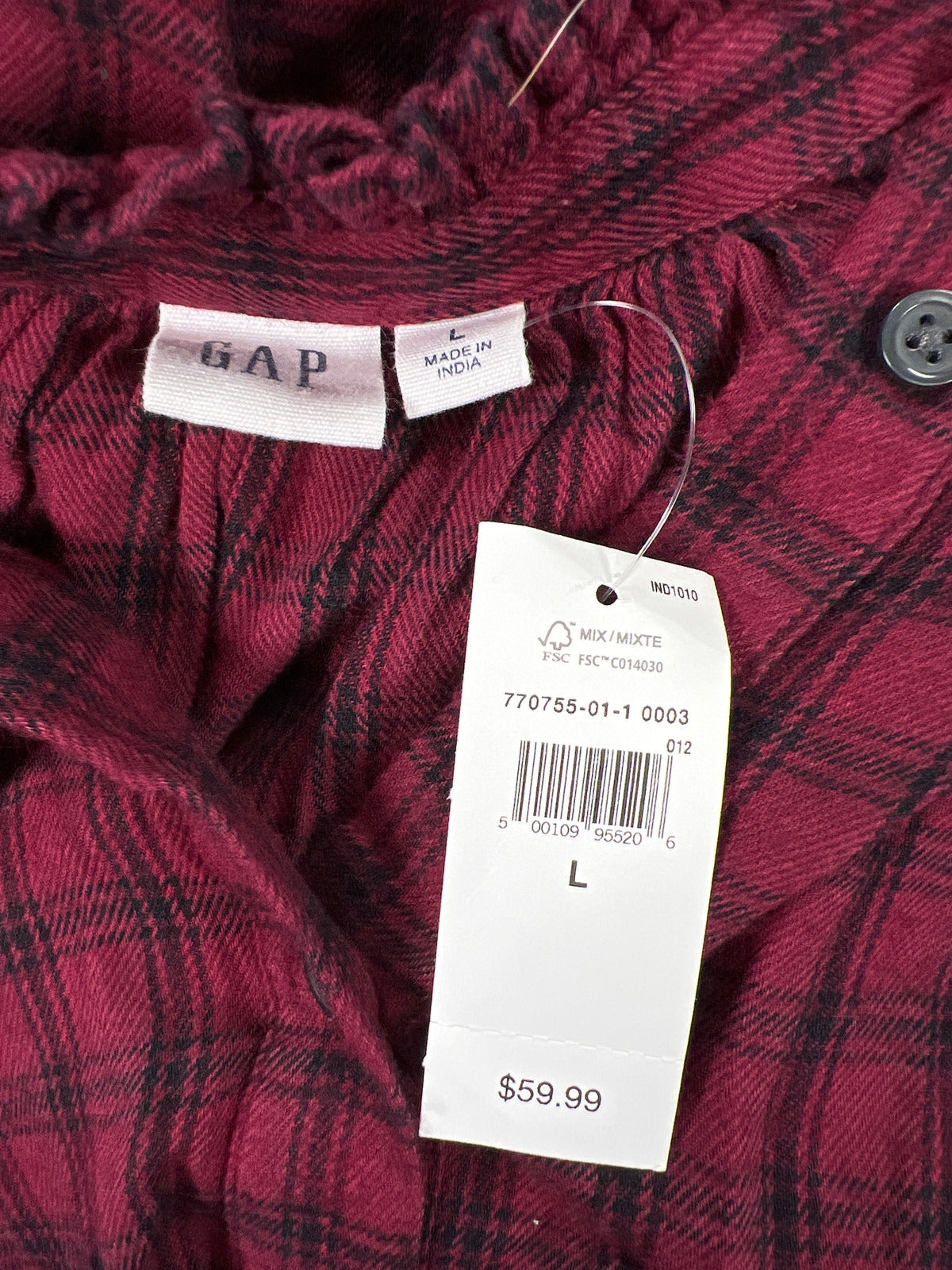 NEW Gap Women’s Burgundy Plaid Tiered Flannel Shirt Dress - L