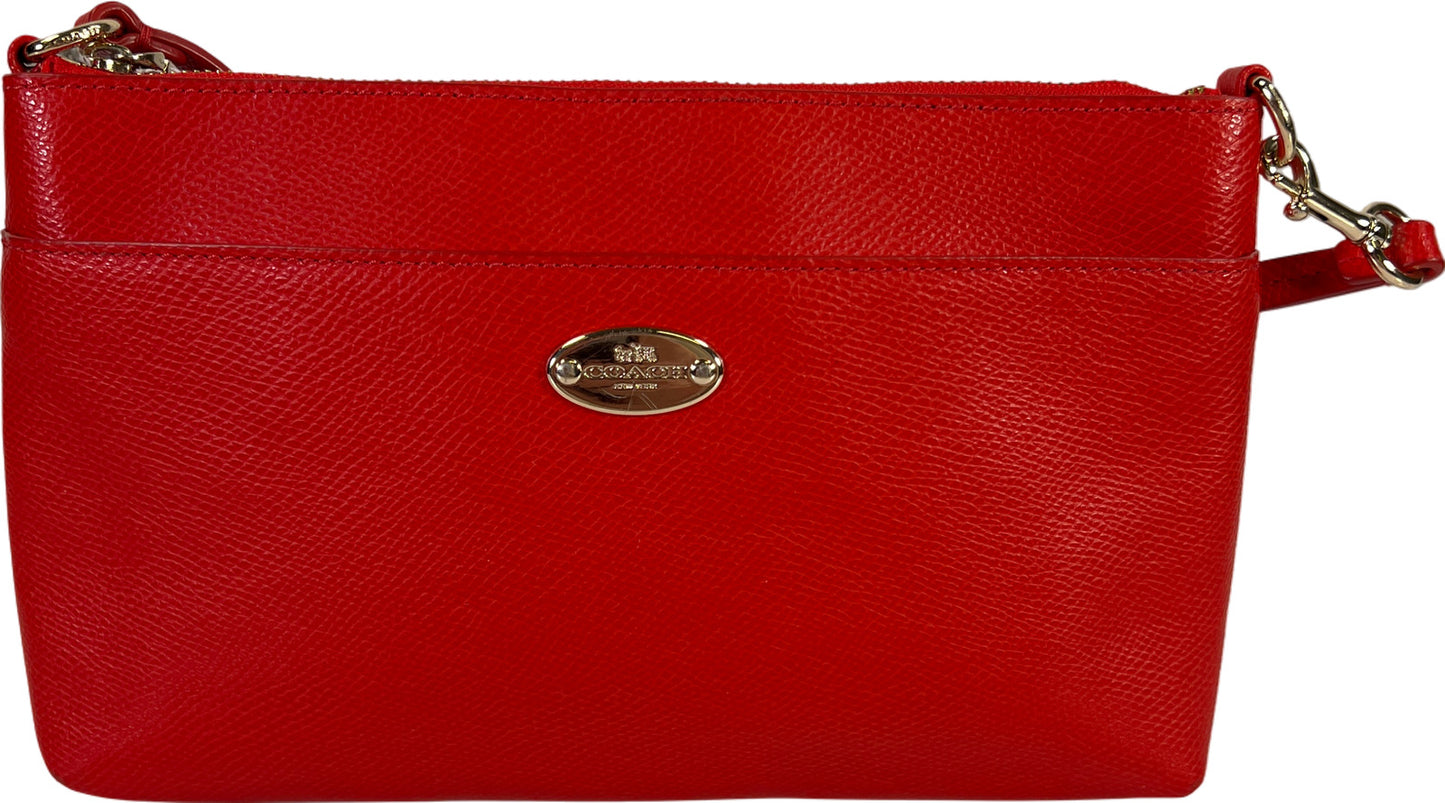 Coach Red Leather Small Zip Close Shoulder Bag Clutch