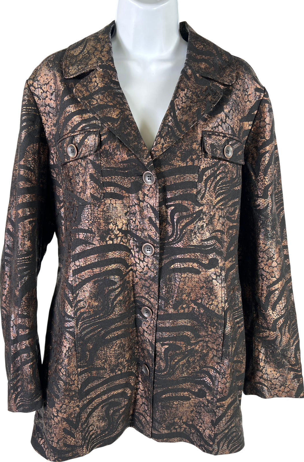 Chico’s Women’s Black/Brown Long Sleeve Button Up Jacket - 2/US L