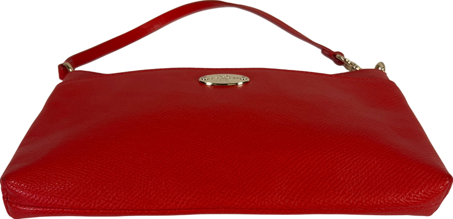 Coach Red Leather Small Zip Close Shoulder Bag Clutch