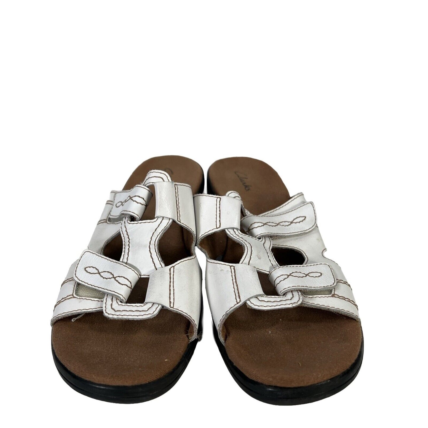 Clarks Women's White Leather Open Toe Sandals - 9