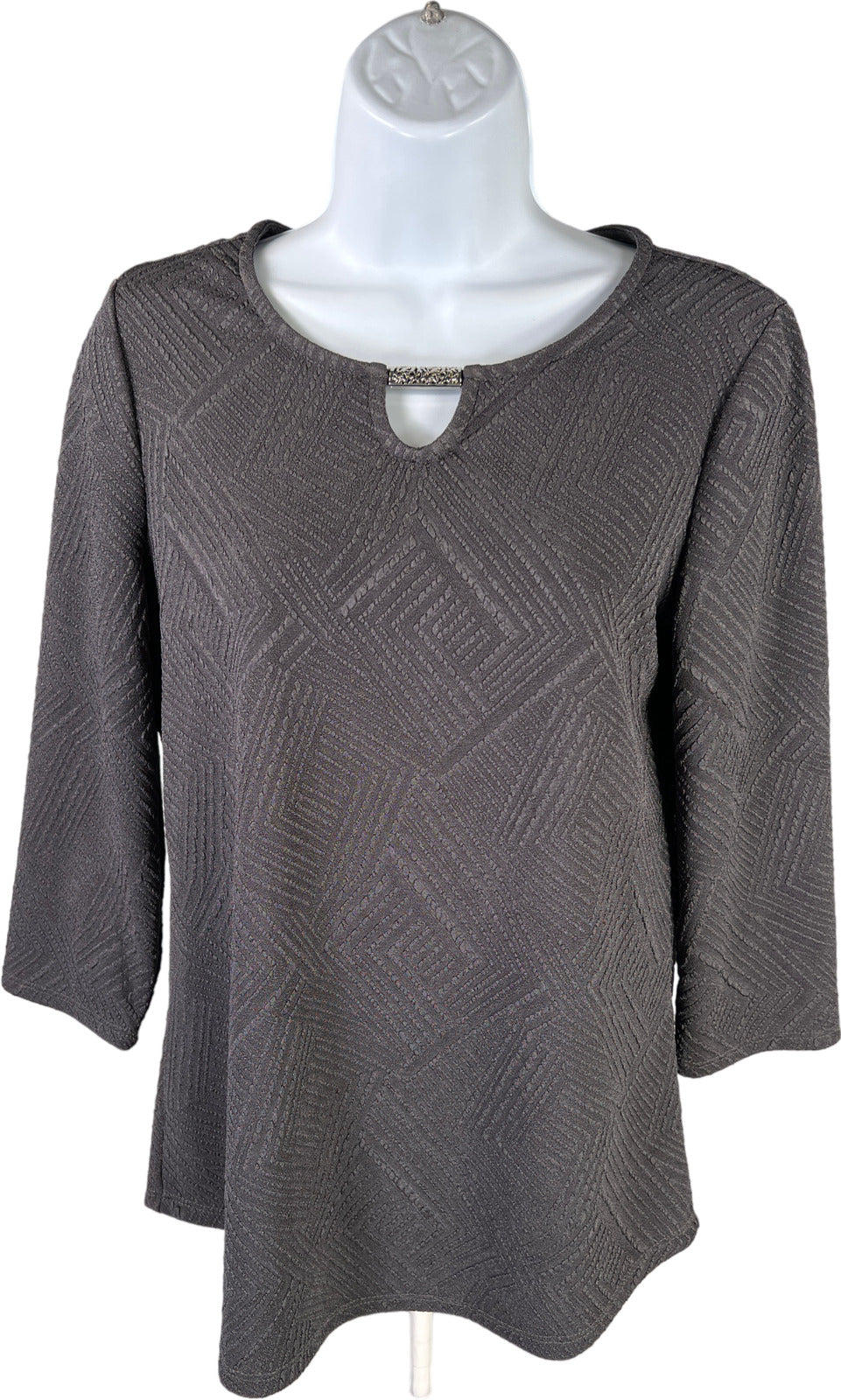 Chico’s Easywear Women’s Gray Textured 3/4 Sleeve Keyhole Neck Top - 0/US S