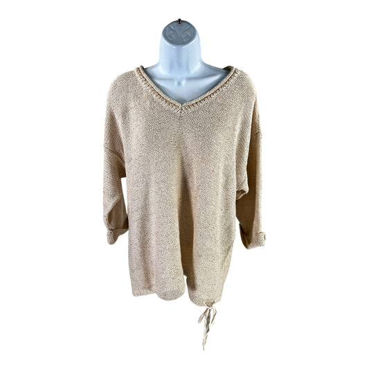 DKNY Women’s Gold Sequin 1/2 Sleeve Knit Sweater - XL