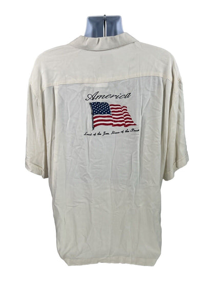 NEW Cotton Traders Sport Men's Ivory American Flag Button Up Shirt - XL