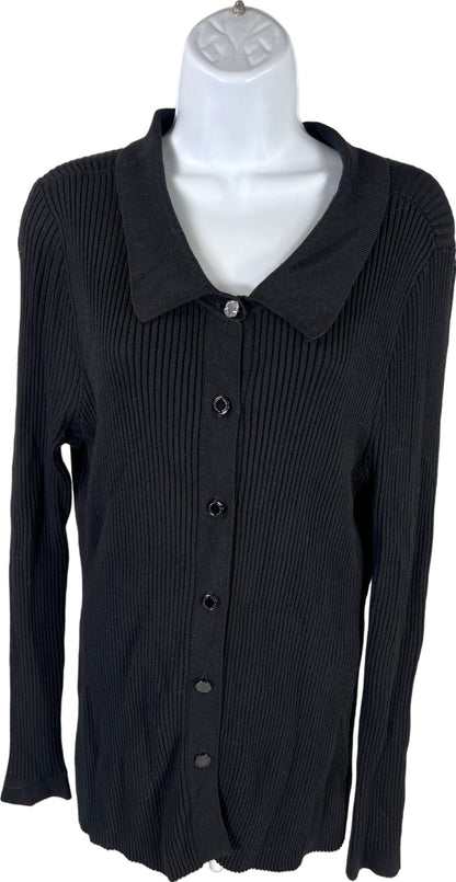 White House Black Market Women’s Black Ultimate Button Up Ribbed Cardigan - L