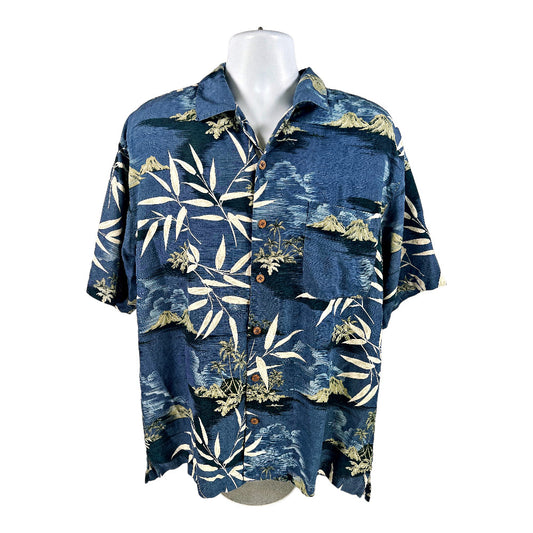 Tommy Bahama Men’s Blue Floral Silk Hawaiian Button Up Shirt - L