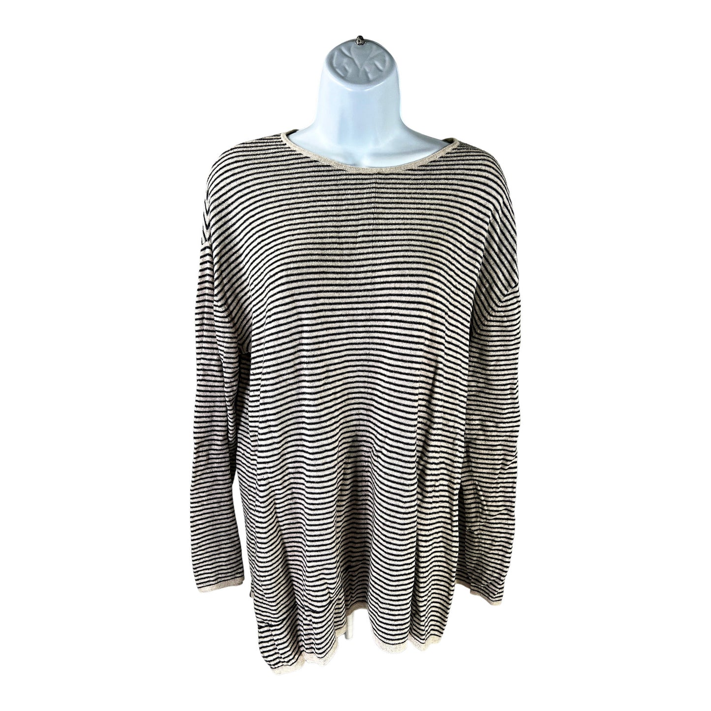 Pure Jill Women’s Gray/Beige Striped Long Sleeve Sweater - L Tall