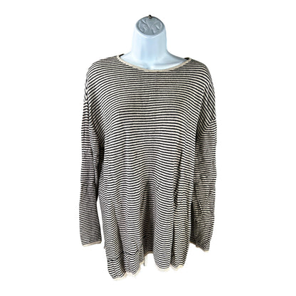 Pure Jill Women’s Gray/Beige Striped Long Sleeve Sweater - L Tall