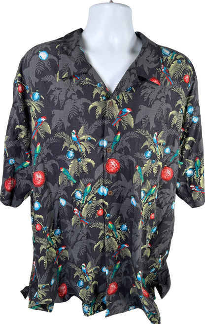 Tommy Bahama Men’s Gray Silk Hawaiian Christmas Birds Button Up Shirt - 3XL