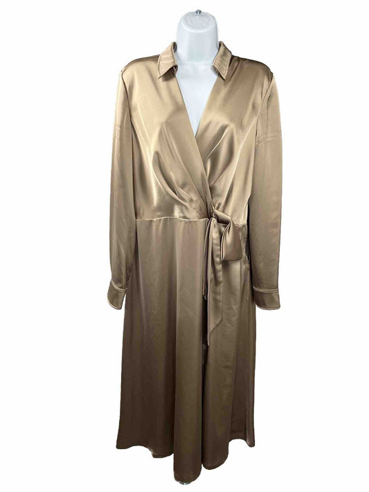 NEW LAUREN Ralph Lauren Truffle Gold Satin Wrap Tie Dress - 10