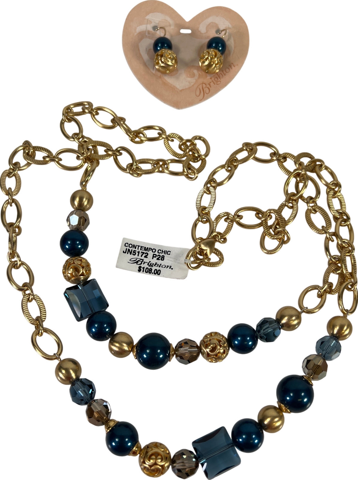 NEW Brighton Contempo Chic Gold Tone Necklace & Earrings Set