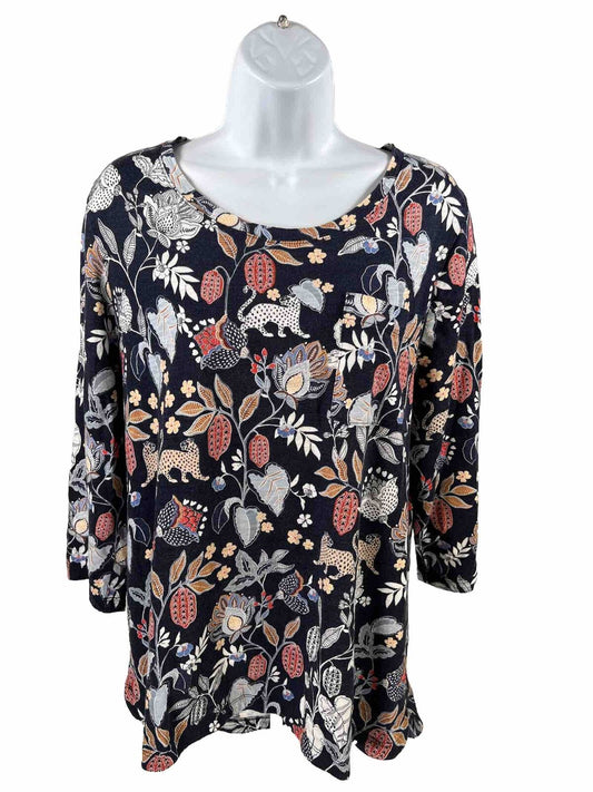 Chico's Women's Navy Blue Floral 3/4 Sleeve Shirt - 2/US L