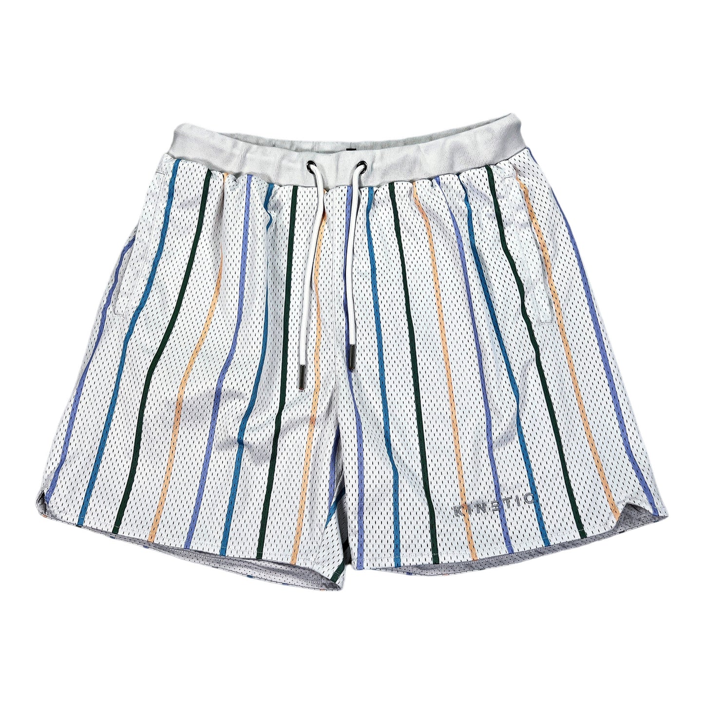 Kinetic Kings Men’s White Striped Mesh Fundamental Shorts - L