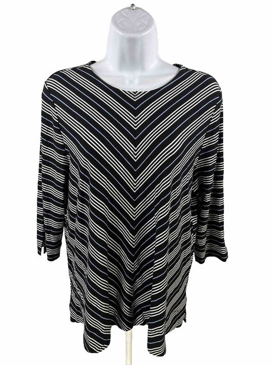 J. Jill Women's Black Striped 3/4 Sleeve Wearever Shirt - Petite M