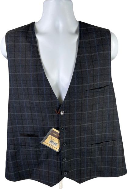 NEW Oak Hill Men’s Navy Blue Plaid Button Up Suit Vest - 50/52