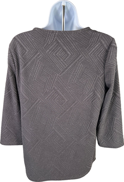 Chico’s Easywear Women’s Gray Textured 3/4 Sleeve Keyhole Neck Top - 0/US S