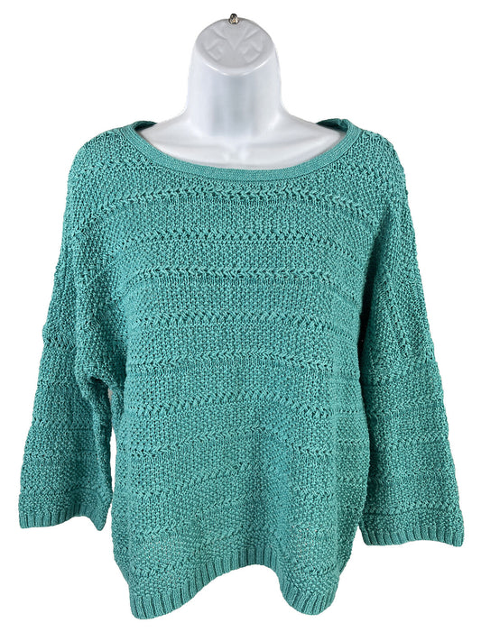 Chico's Women's Blue Metallic Chunky Knit 3/4 Sleeve Sweater - 1/US M