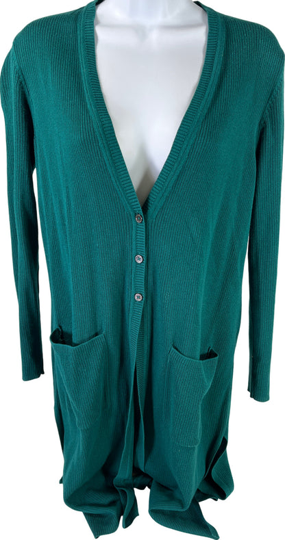 J. Jill Women’s Green Ribbed Long Button Up Cardigan Sweater - XS Petite