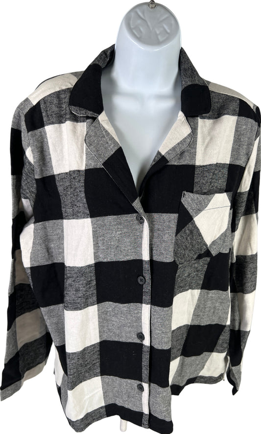 NEW Old Navy Women’s Black Plaid 100% Cotton Flannel Button Up Shirt - L