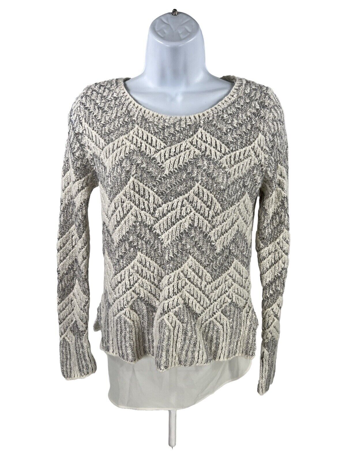 Lucky Brand Women's White Layered Chunky Knit Sweater - S `