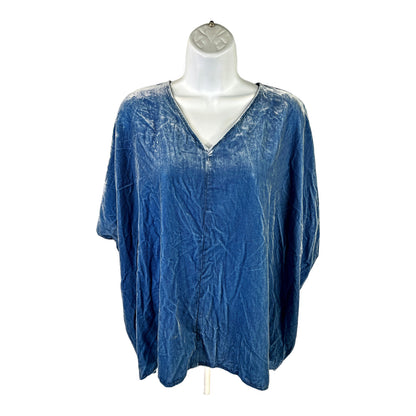 Pure J.Jill Women’s Blue Velour Oversized V-Neck Shirt - XS