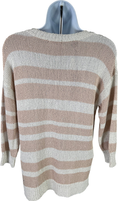 NEW Saks Fifth Avenue Women’s Beige Sequin Striped Knit Sweater - S