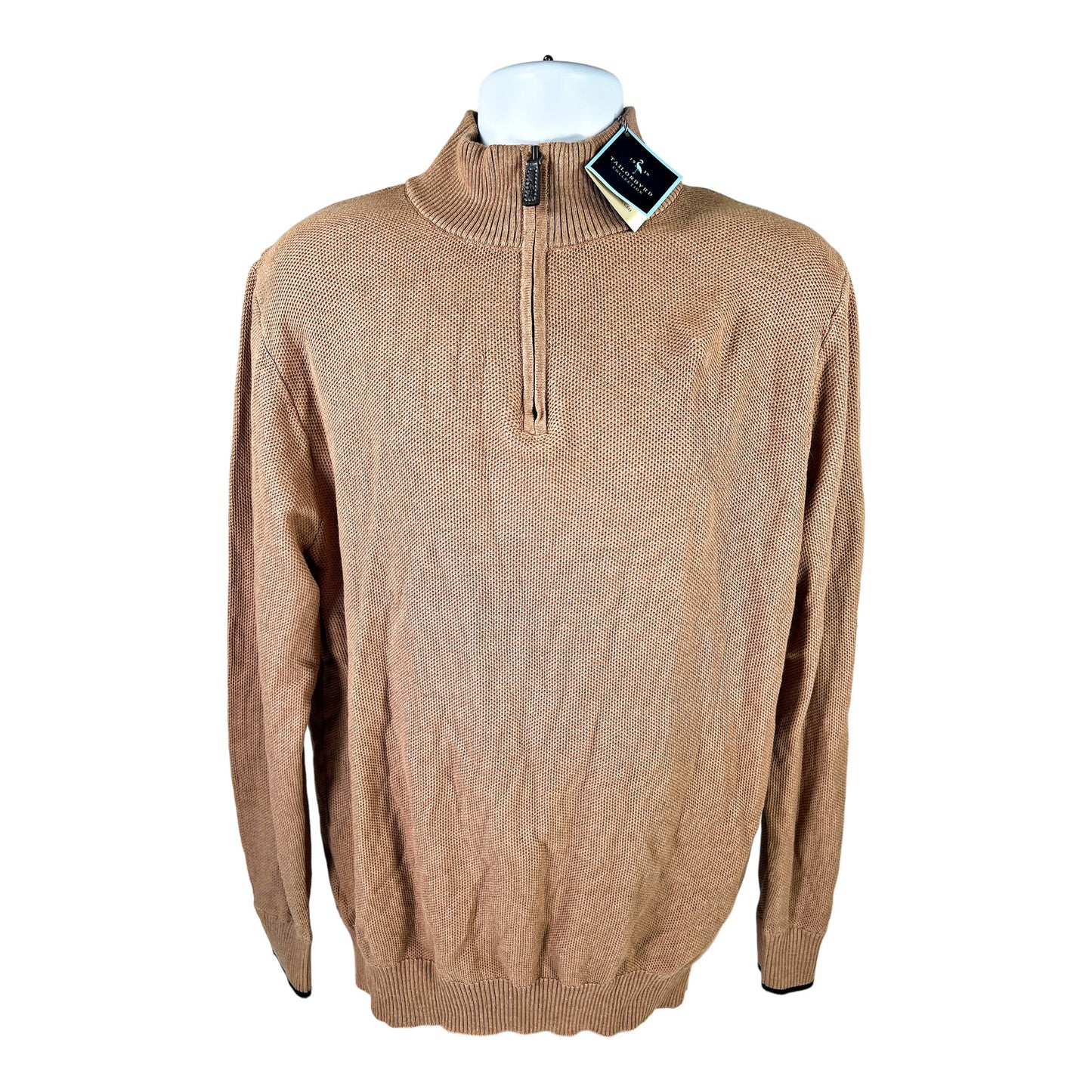 TailorByrd Men’s Camel Brown 1/4 Zip Knit Sweater - XL